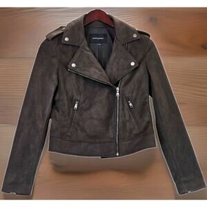 Banana Republic Women's Faux Suede Moto Jacket Falcon Brown Biker Size Small/XS
